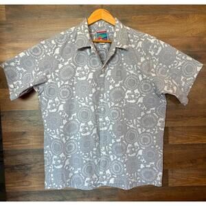 Joe Kealoha's Shirt Mens L White w/Gray Floral Genuine Hawaiian Beach